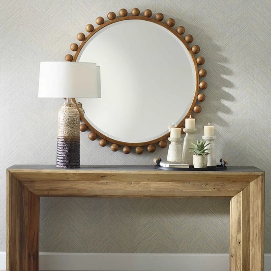 Round Wood-Beaded Mirror