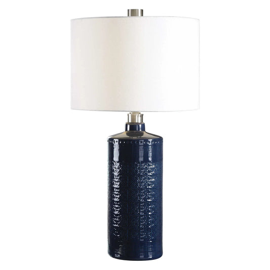 Royal Blue Embossed Ceramic Lamp