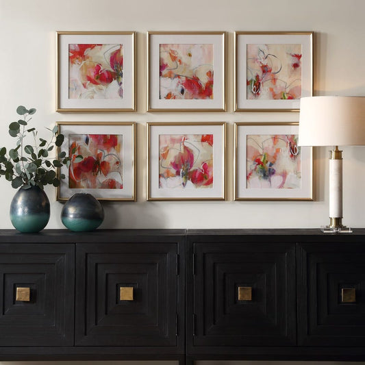 Scarlet Bloom Collection – Six Framed Abstract Prints