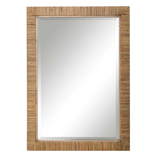 Wood and Rattan Rectangular Mirror