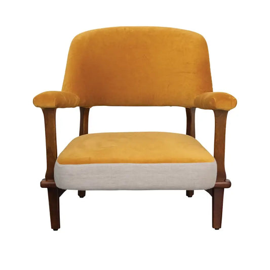 Yellow Velvet & Linen Upholstered Chair