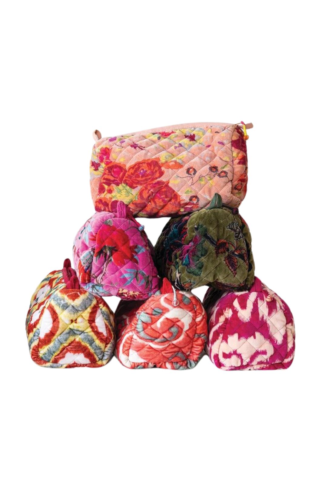 Quilted Cotton Velvet Printed Zip Pouch w/ Pattern, 3 styles