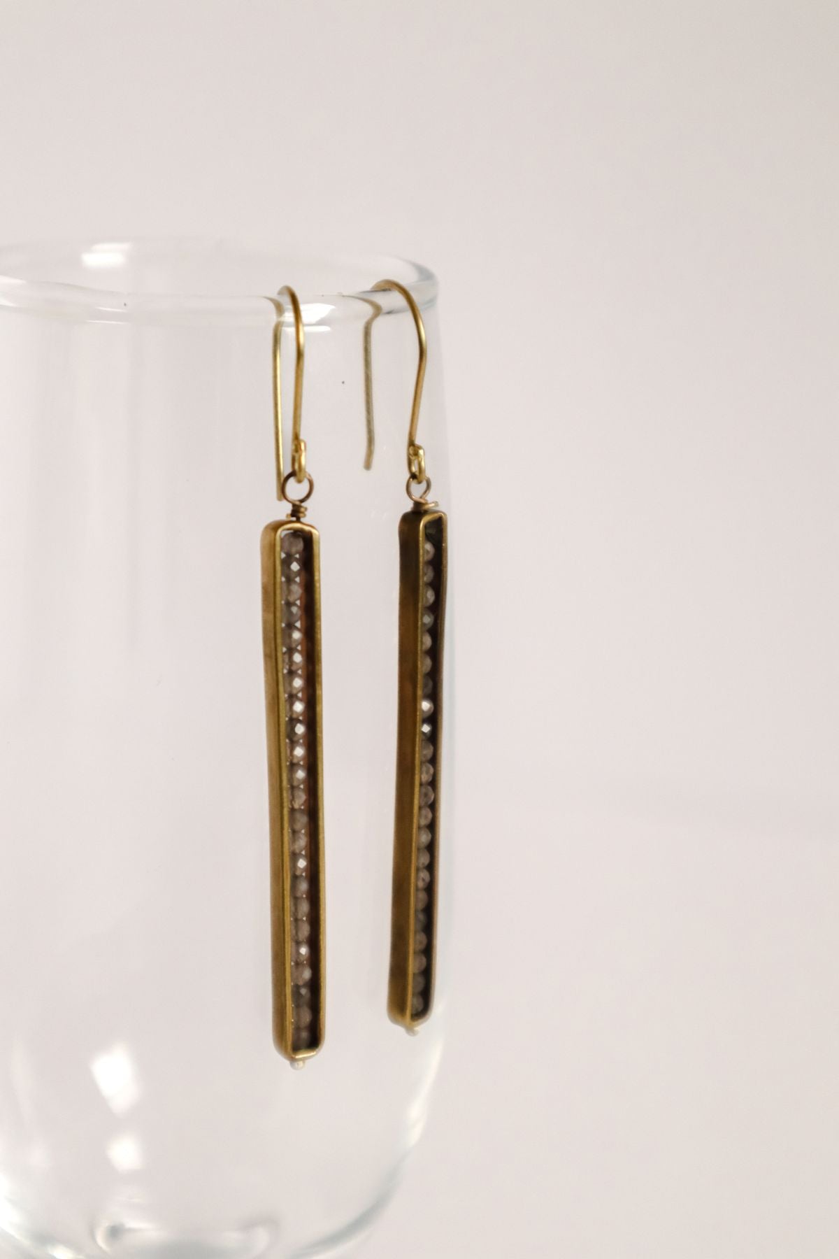 Brass Grey Moonstone Earrings