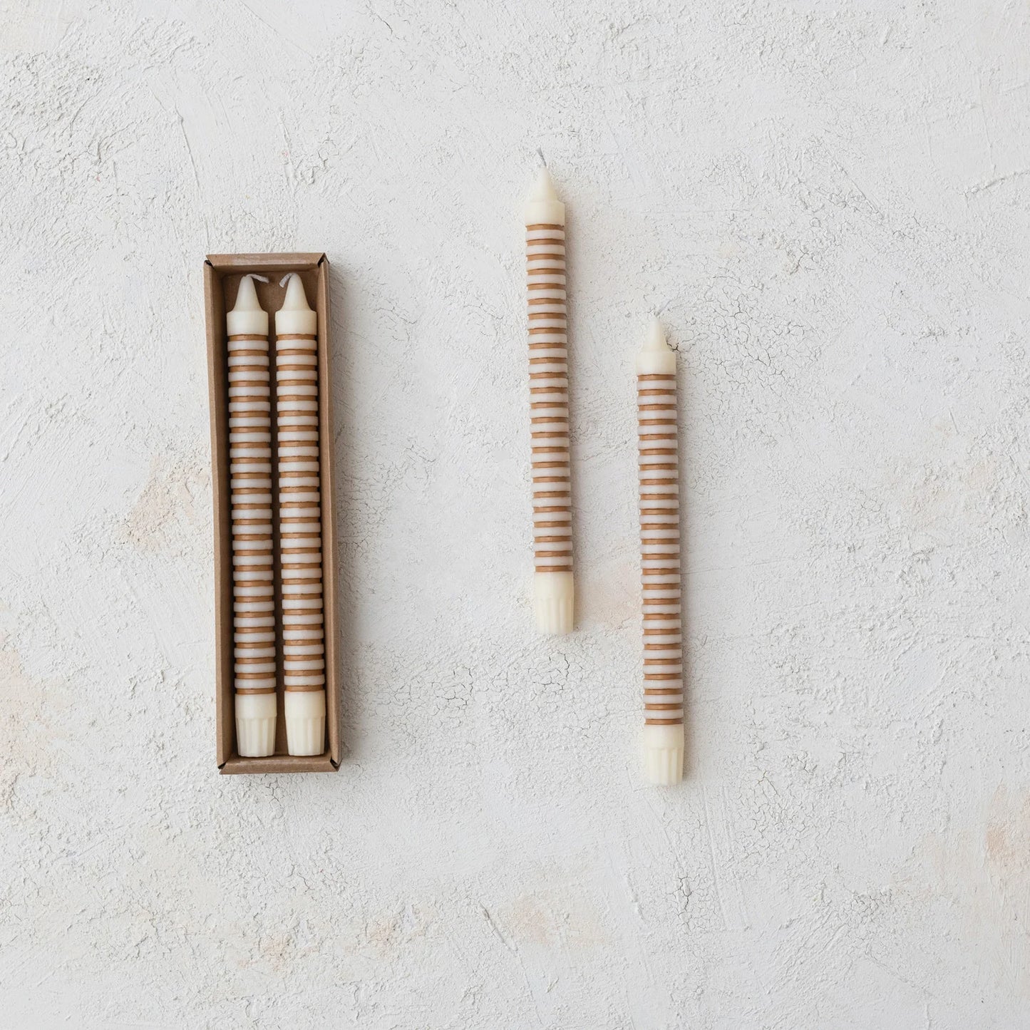 Unscented Striped Taper Candles in Box, Set of 2