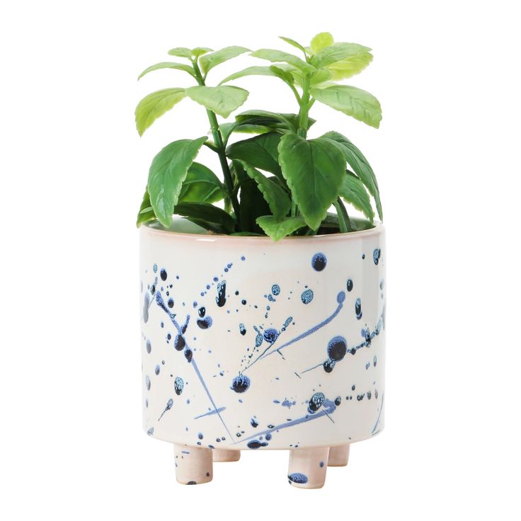 Stoneware Footed Planter with Splatter Design