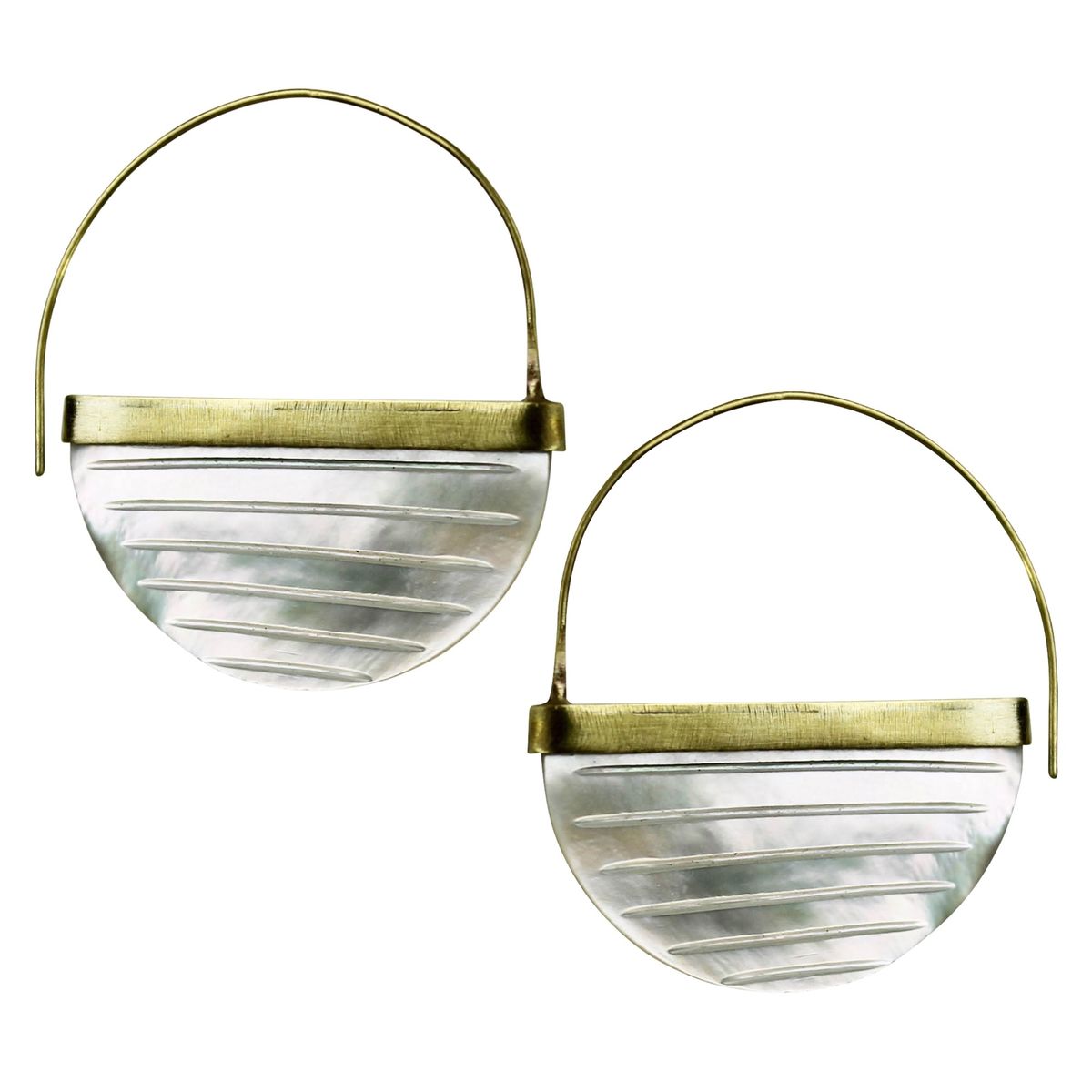 Brass Lines Mother of Pearl Earrings