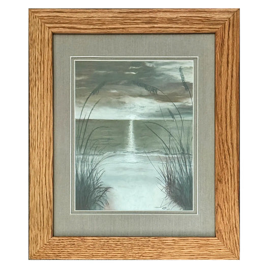 Dune Sunrise pastel drawing by Herb Heinrichs showing black and white sunrise over beach dunes