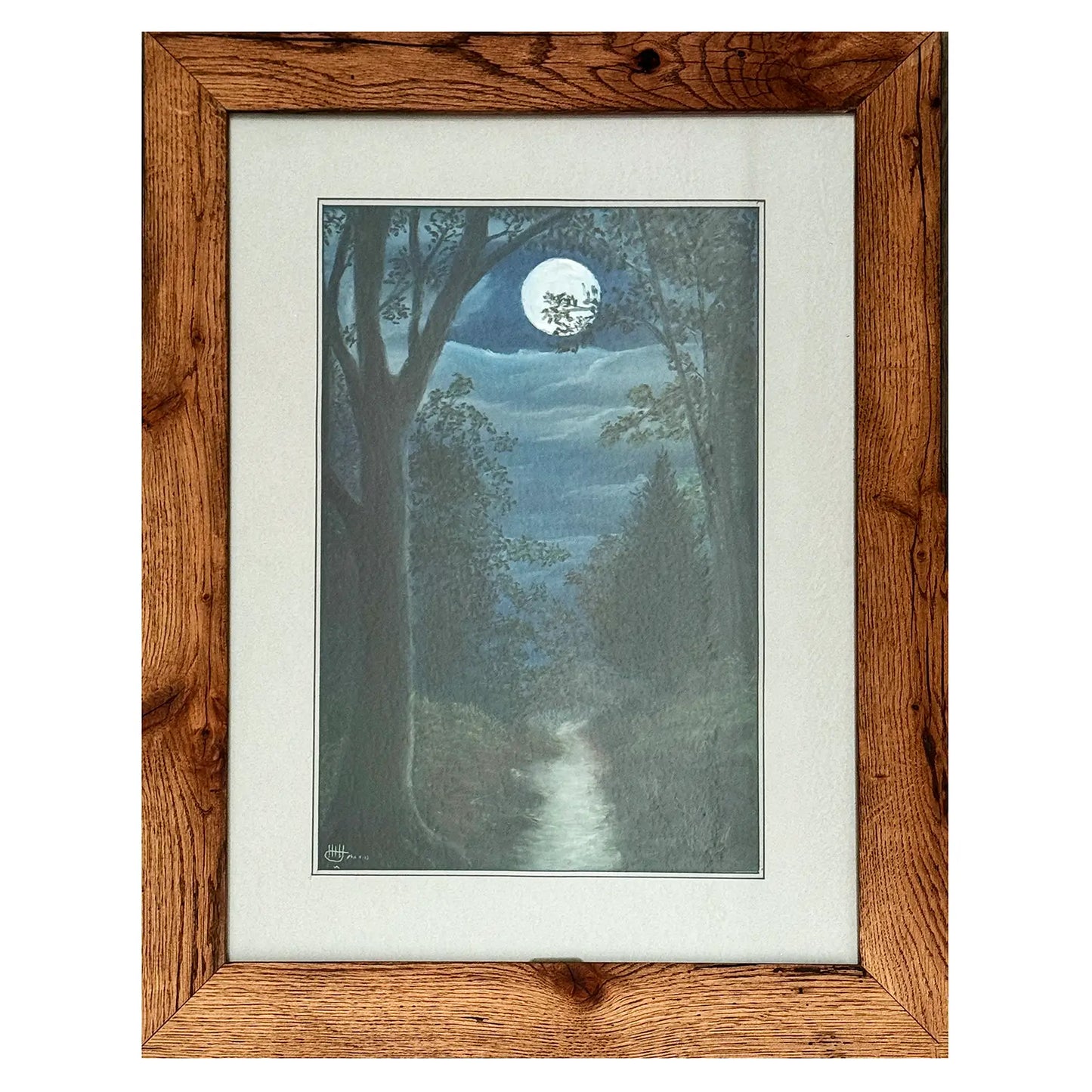 Evening Walk original pastel landscape by Herb Heinrichs featuring a quiet forest path at dusk