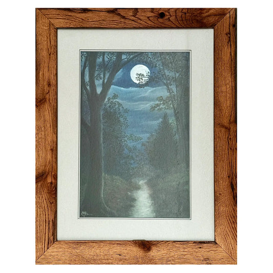 Evening Walk original pastel landscape by Herb Heinrichs featuring a quiet forest path at dusk