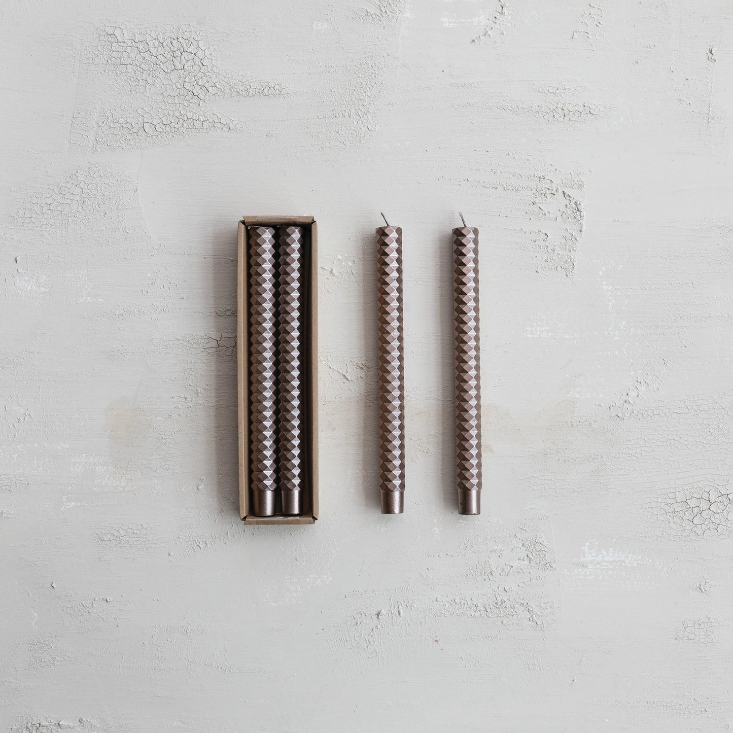 Faceted Taper Candles, Champagne Color, Set of 2